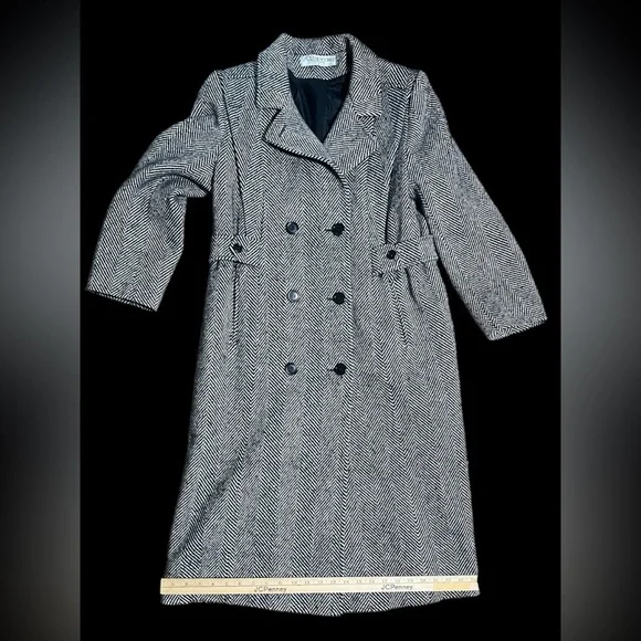 Vintage Alorna- Made in USA- Black and White Herringbone Double Breasted Coat - Picture 5 of 13